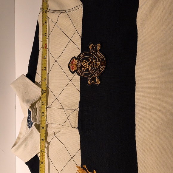 Polo Ralph Lauren vintage men's long sleeve polo shirt large black/white stripes - Picture 7 of 13